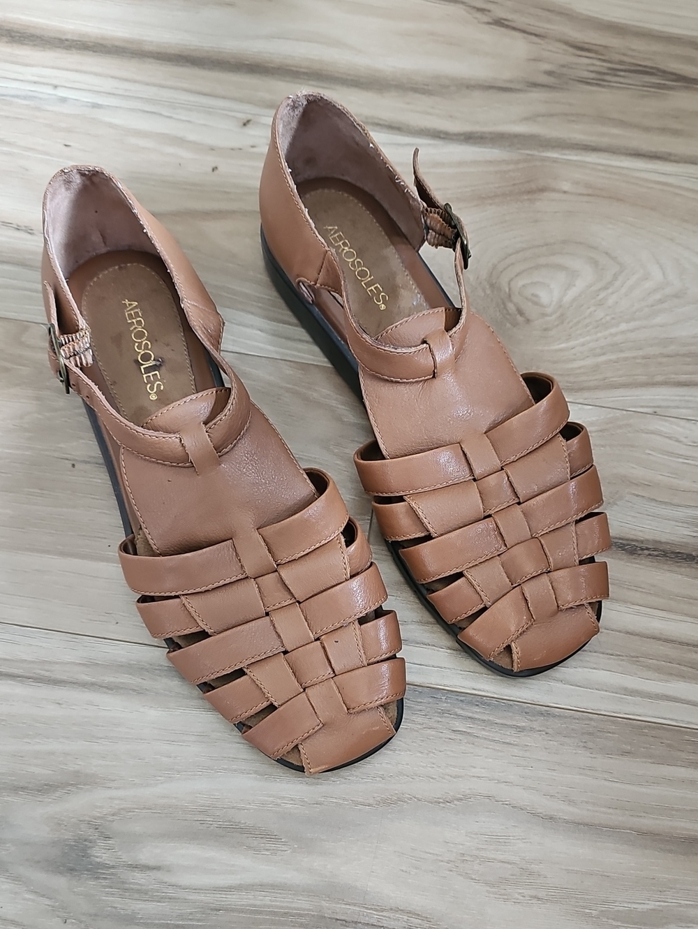 AEROSOLES Woven Leather Fisherman Sandals - Brown
